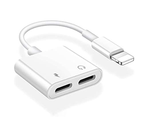 Adaptateur Casque iPhone, Adaptateur iPhone 4 en 1 Adaptateur Casque Double Prise Compatible avec iPhone 13Pro/13/12/11/XS Max/XS/XR/X/8 Plus/8/7 Plus/7 Compatible avec Tous Les systèmes iOS-Blanc