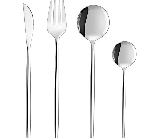 Bestdin set couverts de table 6 personnes, ensemble de couverts inox 24 pièces, Comprend des couteaux/ fourchettes/ cuillères, fini mat et lavable au lave-vaisselle, facile à nettoyer