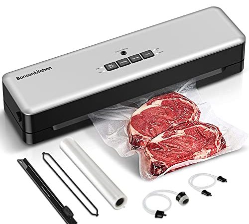 Bonsenkitchen Machine Sous Vide Alimentaire - Appareil Sous Videuse Alimentaire Pour la Cuisine et la Conservation - Rouleau Inclus, Soudeuse Sous Vide argent(VS3803)