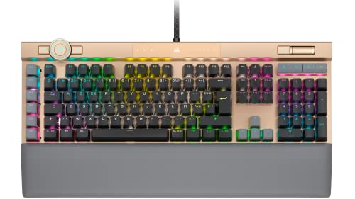 Corsair K100 RGB Clavier Gaming Optique-Mécanique (Switchs Optiques-Mécaniques CORSAIR OPX: Ultrarapides/Linéaire, Touches à Double Injection PBT, Intégration Elgato Stream Deck) AZERTY, Or de Minuit