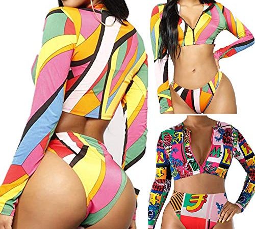 Dasongff Tankini Maillot de Bain 2 pièces Grande Taille pour Femmes à Manche Longue, Push Up Chic Imprimé/ Tie Dye Maillot de Bain Femme Deux pièces Sexy Bikini Set Natation Plage