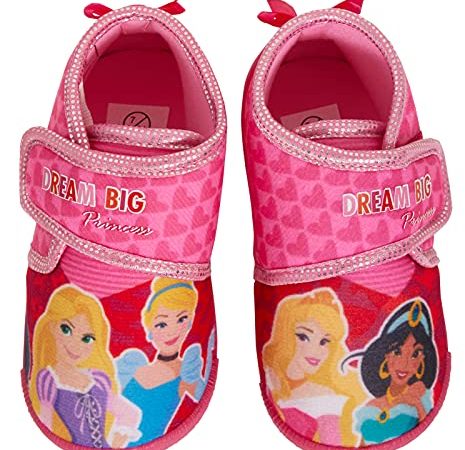 Disney Chaussons de princesse pour filles - Chaussons faciles à attacher - Pour chambre d'enfant, rose, 24 EU