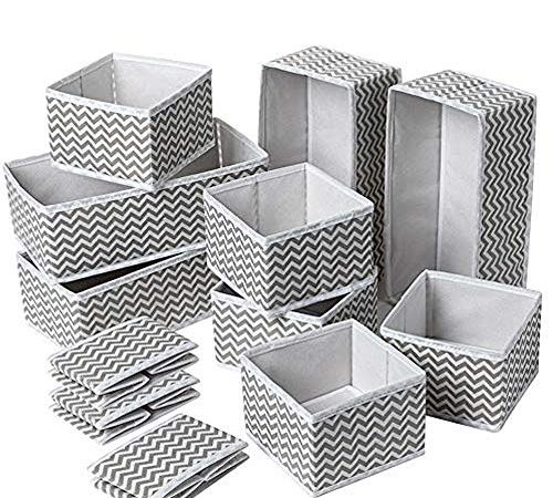 Evance Lot de 12 Boite Rangement, Organisateur de Tiroir Pliable Non-tissé pour sous-vètements, Soutien-Gorges, Cravates, Chaussettes Boîte de Rangement à Compartiment Gain de Place (12 Pièces,Gris)