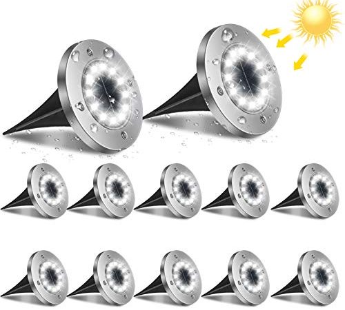 flintronic 12LED Lampe Solaire Extérieur, 12pcs Luminaire Jardin Au Sol Eclairage 6000K Etanche IP65 Lampe Solaire Spot Encastrable Pour Chemin Terrasse Cour Souterraine[Classe énergétique A+++]