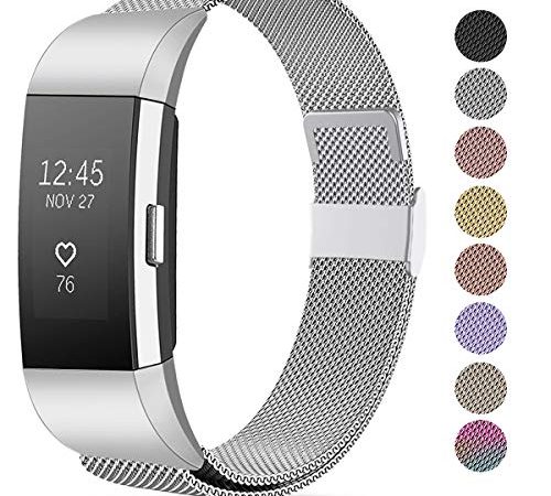 Funbiz Compatible pour Fitbit Charge 2 Bracelet, Réglables Acier Inoxydable Métal Remplacement Bracelet pour Fitbit Charge 2, Femme Homme Petit Argento