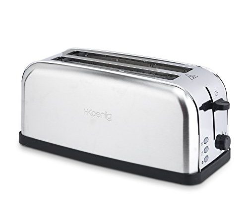 H.Koenig TOS28 Grille Pain Toaster Spécial Baguette 2 Tranches Fentes larges Inox vintage, 7 Niveaux de brunissage, Décongélation, Rapide et uniforme, Pain et Viennoiserie, Nettoyage facile, 1500W