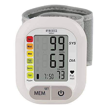 Homedics TheraP Tensiomètre électronique medical de poignet mesure le Rythme Cardiaque et la tension arterielle- Saturometre Détection arythmie cardiaque - 60 Mémoires