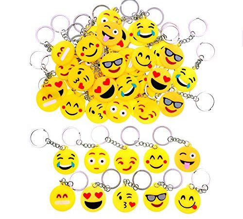 JZK 50 x Emoji Porte-clés émoticône Porte-clés pour Cadeaux Anniversaire des Enfants Remplisseurs de Sac de Fête Fête des Enfants Merci Cadeau