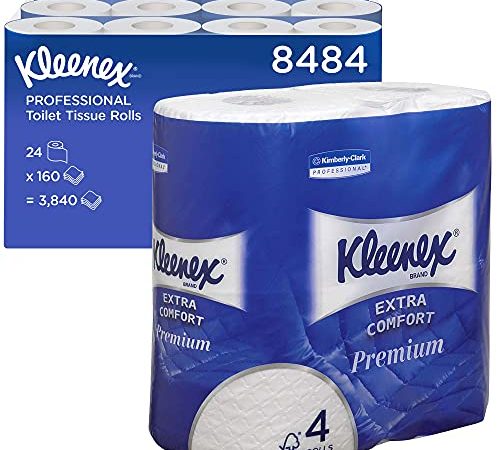 Kleenex 8484 Papier toilette 4 épaisseurs, 24 petits rouleaux de 160 feuilles, Ultra Confortable, Premium, Blanc, 8484110