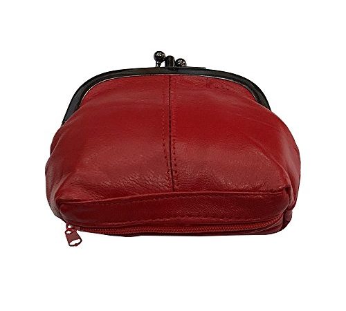 LOLUNA® Porte-Monnaie Femme Cuir véritable Agneau Souple - Fermoir Clic Clac et Compartiment Fermeture - Couleurs au Choix - Rouge