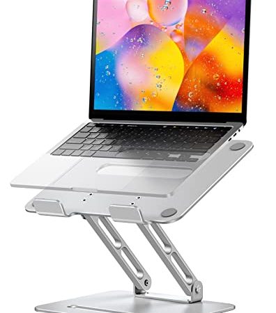 LORYERGO 11-17 Pouces Aluminium Support pour Ordinateur Portable Multi Angle Réglable avec 2 Grosses charnières fermes et sécurisantes sa Bonne inertie et de Son équilibre (Argent)