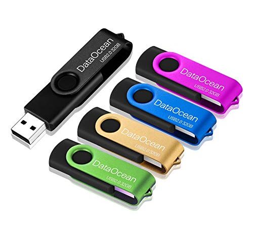 Lot de 5 Clé USB 32 Go DataOcean USB 2.0 Flash Drive Stockage Rotation Disque Mémoire Stick (Vert Jaune Noir Rose Bleu)