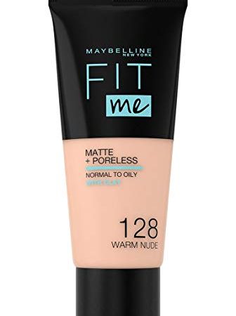 Maybelline New-York - Fond de Teint Fluide Fit Me Matte & Poreless - Peaux normales à grasses - Teinte : 128 Beige Doré - 30 ml