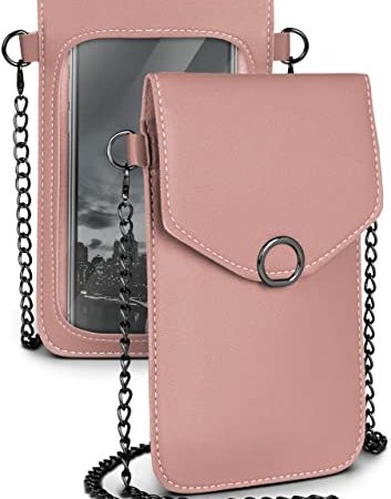 moex Étui de protection à bandoulière pour tous les OnePlus – Petit sac à main femme avec poche séparée pour téléphone portable et fenêtre – Sac Crossbody Rose