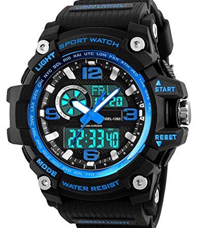 Montre de Sport pour Homme Enfants, Waterproof Digital Militaire Montres avec Compte à rebours/minuterie pour Hommes garçons, analogique Course à Pied Homme Montre Bracelet – Bleu