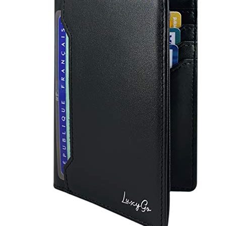 Portefeuille Homme - Porte Carte De Credit Anti RFID - Protection Cartes Bleue Pièce identité Francaise Permis Conduire - Etui Cuir et Microfibre - Protege Contre Le piratage Bancaire - Idee Cadeau