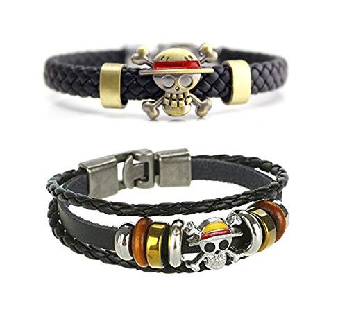 PPX 2 Pcs Bracelet One Piece avec logo Jolly Rogers de l'équipage des Pirates Chapeaux de Paille