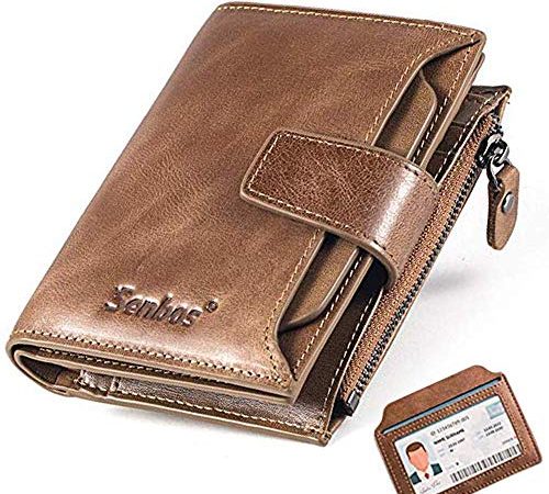 Senbos Portefeuille Homme en Cuir Véritable 18 Emplacements pour Cartes de Crédit Blocage RFID Portefeuille pour Homme Poche à Monnaie avec Support de Carte d'identité Extra Amovible