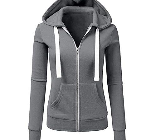 Sweat à Capuche Femme Fille Pur Zippé Sport Pull Hiver Chic Mode Manteau Grande Taille Vêtement Pas Cher Blouse Fashion Chemisier Automne Casual