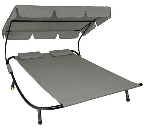 TecTake 2 Places Bain de Soleil Chaise Longue de Jardin transat avec Pare-Soleil + 2 Coussins - diverses Couleurs au Choix - (Gris | no. 403882)