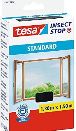 Tesa Insect Stop Auto-Agrippant STANDARD pour Fenêtres - Filet Anti-Moustiques Adhésif - Découpable à la Dimension Souhaitée - Anthracite, 130 cm x 150 cm