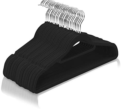 Utopia Home Antidérapant Cintres en Velours de qualité supérieure [Paquet de 50] (42cm)- Cintres Résistant avec Barre d'attache - Assez résistants pour contenir des Vestes et des Sweatshirts (Noir)