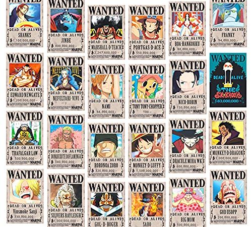 Wanted Posters 28,5 cm × 19,5 cm, Poster Manga Nouvelle édition Affiche Papier Kraft, Lot de 24