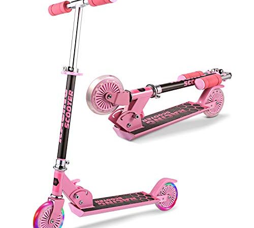 WeSkate Trottinette pour Enfants avec 2 Roues Lumineuses Scooter en Portable pour 4-12 Ans, Modèle Pliable, Poignées Ajustable, Jusqu'à 110lb (Rose 1)