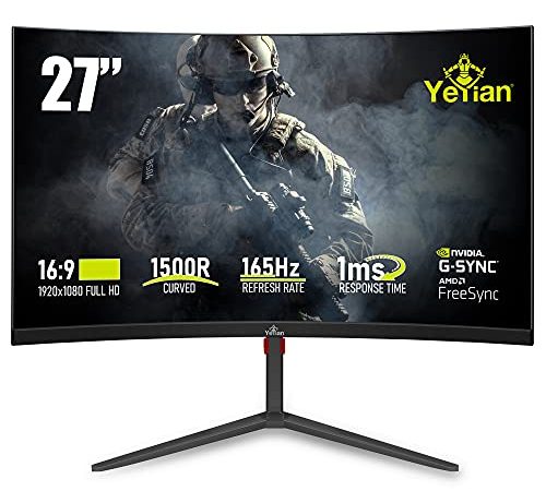 YEYIAN Moniteur de Jeu incurvé Sigurd 3001 27" PC LED sans Cadre, 1080P HD, 165Hz, 1ms, 3000:1, 16:9, 178°, 16.7M Couleurs, G-Sync, FreeSync,