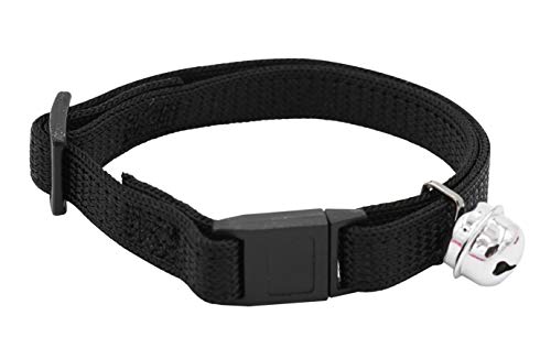 Aime Collier en Nylon Noir pour Chat Boucle de Sécurité Anti-Étranglement Grelot en Métal Taille Ajustable 18 à 28 cm