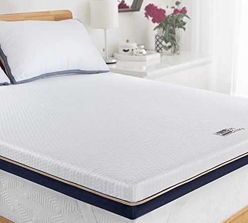 BedStory Surmatelas 140 x 190cm, Épaisseur 7,6cm, Surmatelas Memoire de Forme Gel, Surmatelas Ergonomique, Ventilé Haute Densité, Housse Hypoallergénique Lavable