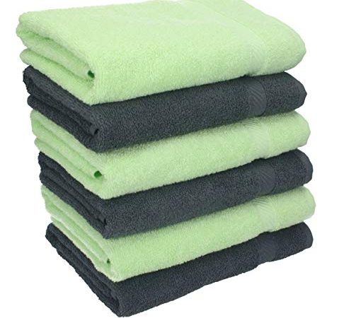 Betz Lot de 6 Serviettes de Toilette Taille 50x100 cm 100% Coton Palermo Couleur Vert et Anthracite