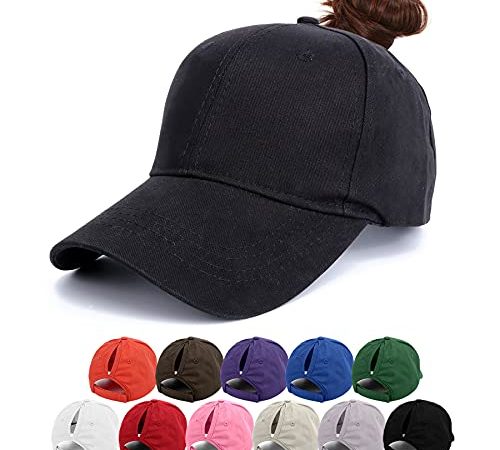 BLURBE Casquette de Baseball Femme - Queue Baseball Cap, Réglable Chapeau de Baseball en Queue de Cheval Anti-Soleil Plain Cap Casquettes de Sport Outdoor