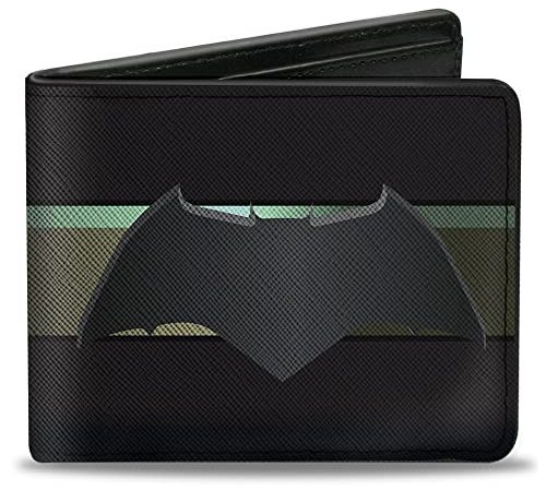 Buckle-Down - Portefeuille à Deux Volets - Portefeuille en PU à Boucle - Motif Batman 2017 Icon/rayé Noir/doré pour Homme