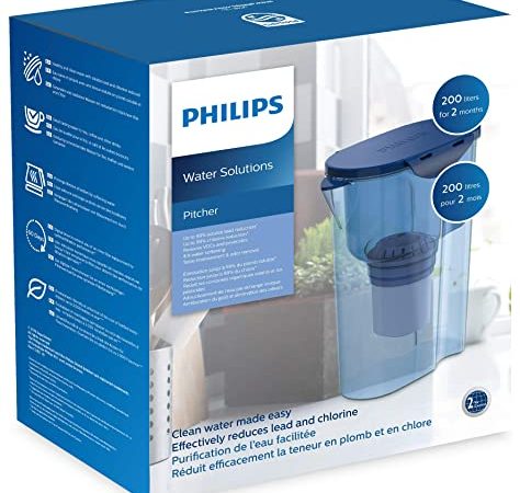 Carafe Filtrante 1,5 L Philips AWP2915 + 1 Filtre - Microfiltration calcaire, chlore, plomb et pesticides.