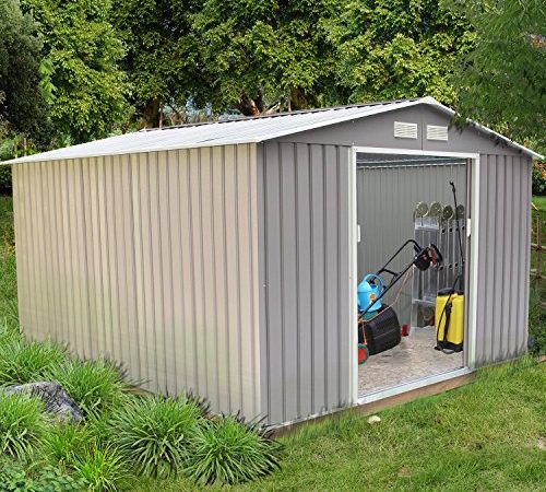 CONCEPT USINE - Abri de Jardin 8.84 m² Sancy Gris - Cabane Extérieur en Metal avec Fondation - Atelier Rangement Outils et Vélos en Acier Anti-Corrosion - Spacieux, Solide, Durable et sans Entretien