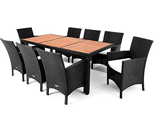 Deuba Salon de Jardin en polyrotin Palermo Noir crème Ensemble de Jardin 8 Personnes Ensemble Table et chaises avec Coussins