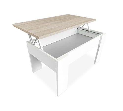 Duérmete Online 0 Table Basse relevable, Table de Salon ou Salle à Manger, Finition Blanche avec Couvercle Cambria, Dimensions : 90 x 50 x 46 x 57 cm