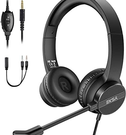 EKSA H12 Casque Micro PC avec Bouton de Muet, Contrôle du Volume, Idéal pour Réunion, Visioconférence, Télétravail, Bureau, Centre d'Appels, Skype, Zoom