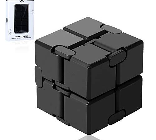 Funxim Fidget Cube Décompression Jouet Cube de l'infini, Stress de Jouet de Doigt de Fidget et soulagement d'inquiétude pour Le Personnel de Bureau, Surface de Silicone (Noir)