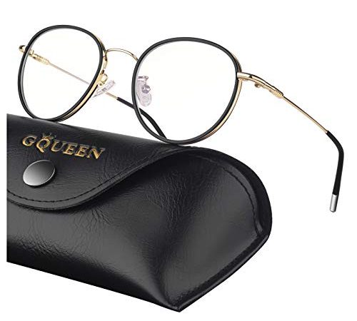 GQUEEN Lunette Anti Lumiere Bleue Lumière Femme Homme Gaming Repos Ronde étui en cuir GQ043