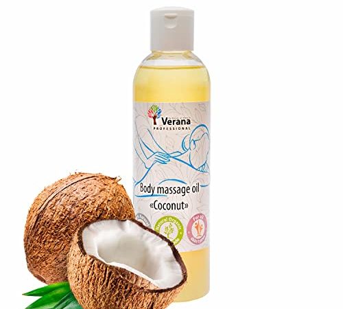 Huile de massage Verana, Coco, Huile cosmétique naturelle pour le corps, Pour tous types de peau, Massage rajeunissant et revitalisant (250 ml)