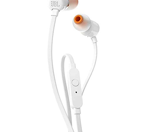 JBL Tune110 – Ecouteurs intra-auriculaires filaires – Son Pure Bass de JBL et bouton de contrôle – Connectivité : câble Jack 3,5 mm – Couleur : Blanc