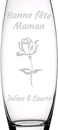 KDO MAGIC - Vase Personnalisable Ovale en Verre - Fleur - Rose - Anniversaire - fête des mères - Maman, Mamie