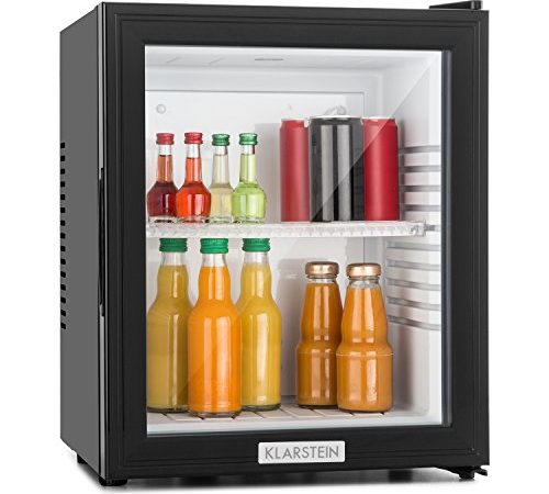 Klarstein MKS-12 - Minibar, Réfrigérateur à boissons, Mini-réfrigérateur, 24 Litres, 1 étagère, Facile à nettoyer, env. 38 x 47 x 38 cm (LxHxP), Fonctionnement ultra silencieux, Noir