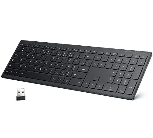 OMOTON Clavier sans Fil pour Windows, Clavier Complet 2,4 G Ultra-Mince avec Pavé Numérique pour Ordinateur/PC/Portable, Clavier AZERTY - Noir