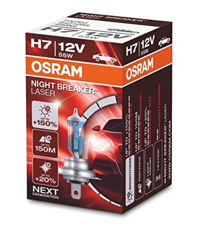 OSRAM NIGHT BREAKER LASER H7, +150% de lumière en plus, ampoule de phare halogène, 64210NL, 12V, boîte pliante (1 lampe)