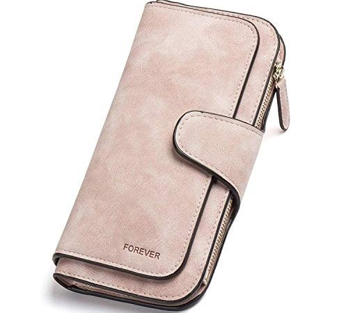 Portefeuille Femme Grande Capacite Femme Portefeuille PU Cuir Porte-Monnaie Elégant avec 16 Porte-Cartes y Compris 2 fenêtre d'identification, Porte-Cartes Zippé Porte-Monnaie pour Femme (Rosé)