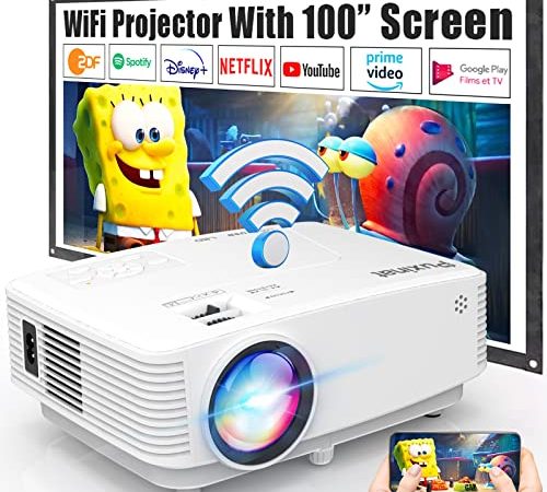 Puxinat Projecteur WiFi avec 100” Éc-ran, Luminosité de 180 ANSI [Plus de 7500 Lumens] 1080P Full HD Renforcé Rétroprojecteur Portable Compatible avec TV Stick Smartphone & Tablette HDMI USB AV.