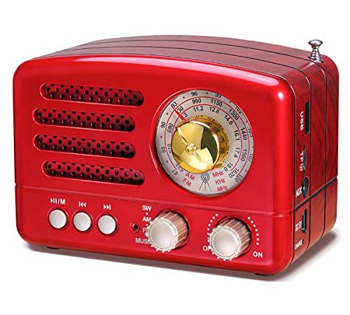 Radio Portable PRUNUS J-160 Vintage Bluetooth FM/AM (MW) / SW, Bouton de réglage Extra Large, Prise en Charge de la Carte TF/AUX/Lecteur MP3 USB (l'éclairage du Cadran) (Red)